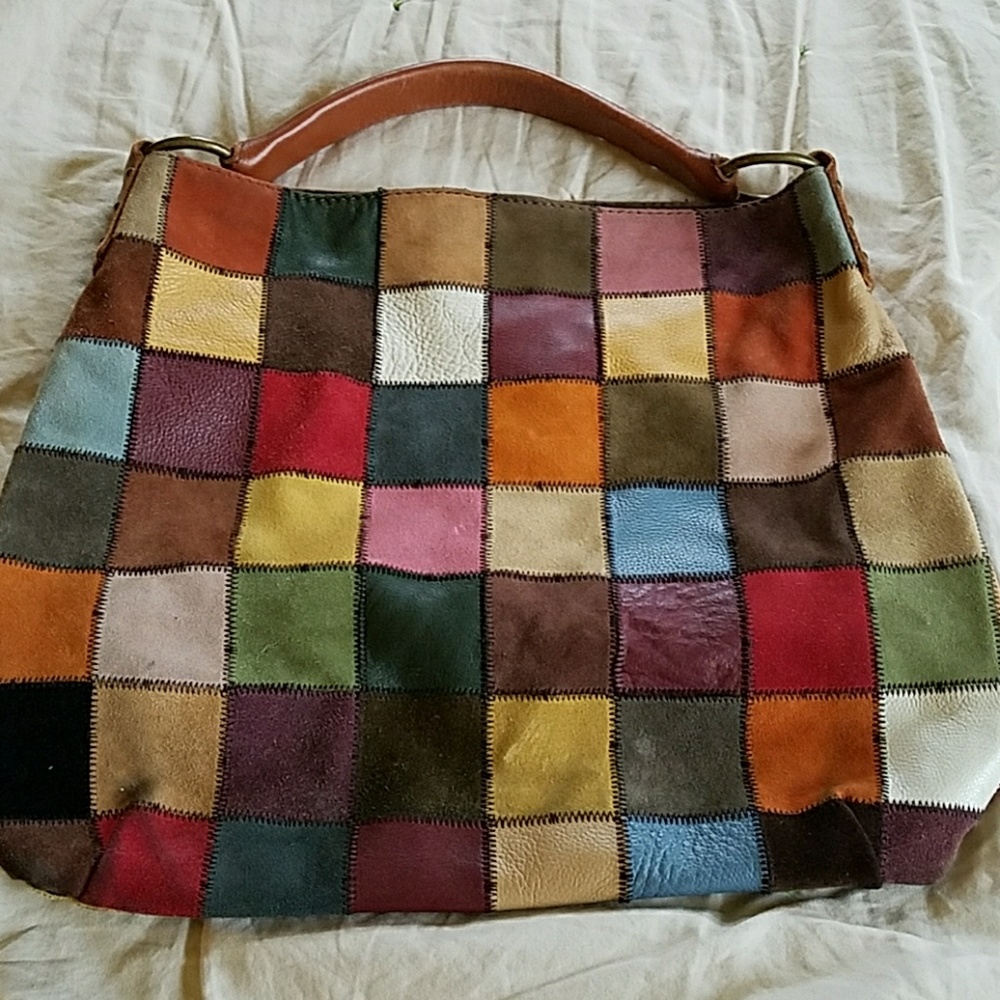 Lucky Brand leather & suede colorful patchwork bag